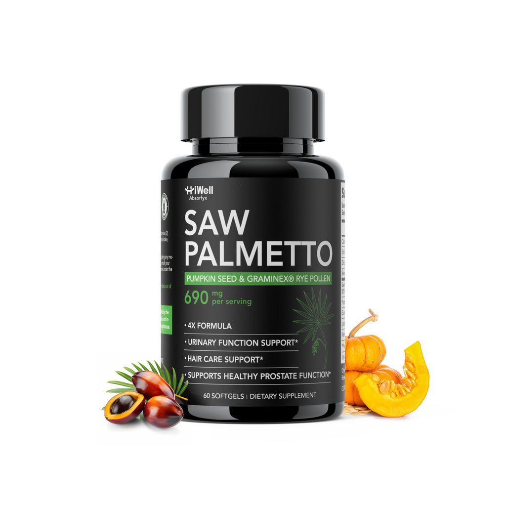 HiWell Absorfyx Saw Palmetto for Men Prostate Health Supplement, Pharmaceutical Grade - Pumpkin Seed Oil - Graminex® - Nettle Supports Urinary Function & Hair Loss Prevention, DHT Blocker, 60 softgels