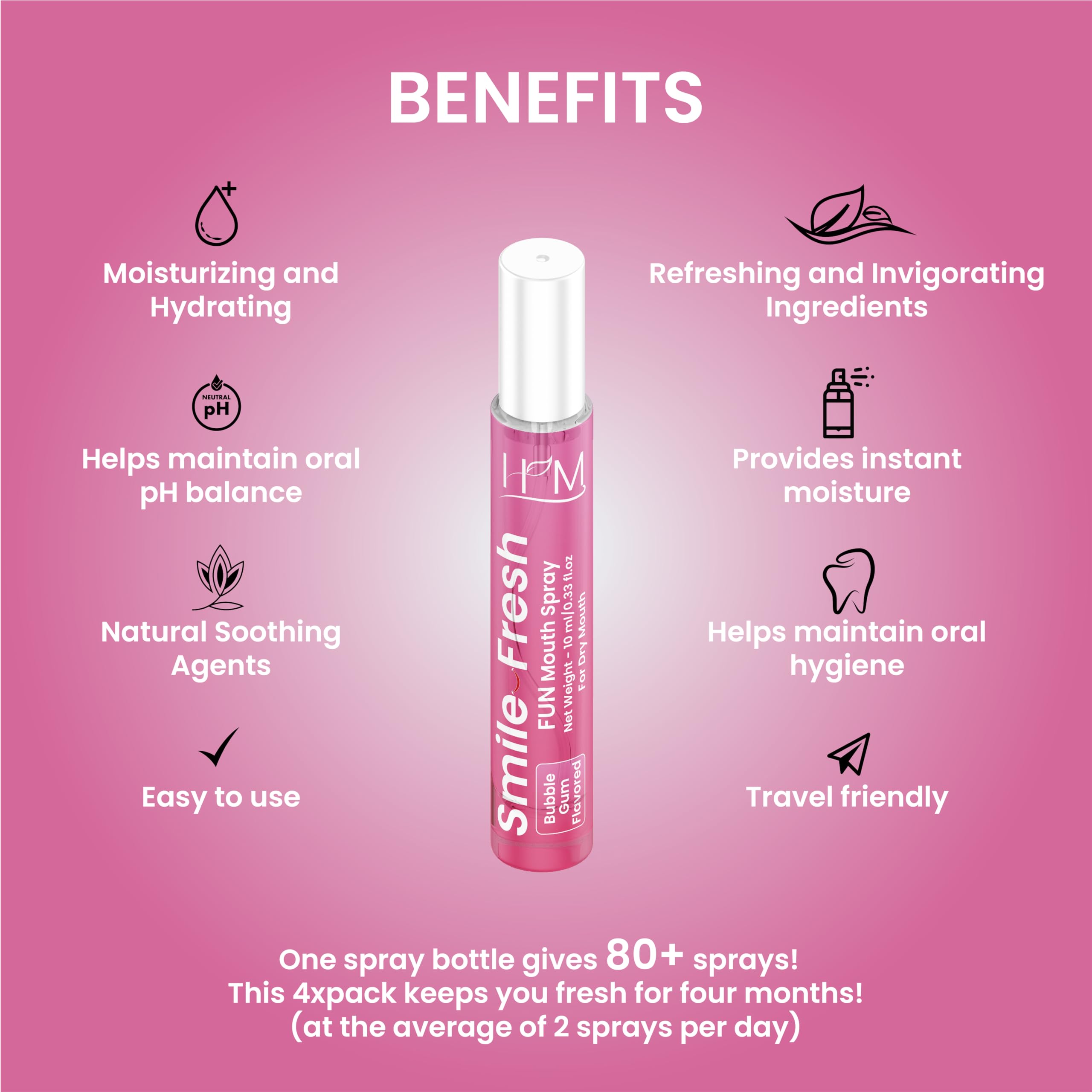 HM Dry Mouth Fun 4 Flavoured Spray – Alcohol-Free, Instant Hydration, 4 Flavors