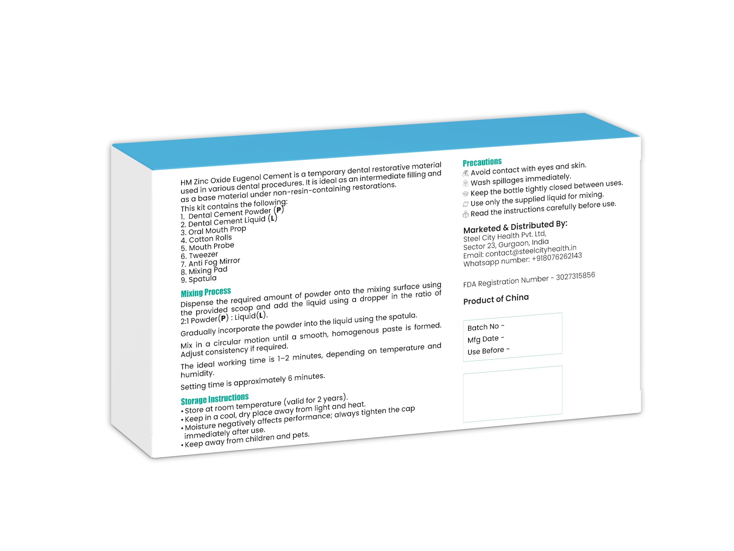 HM Zinc Oxide Eugenol Dental Cement Kit | DIY Self-Curing Tooth Repair & Emergency Care