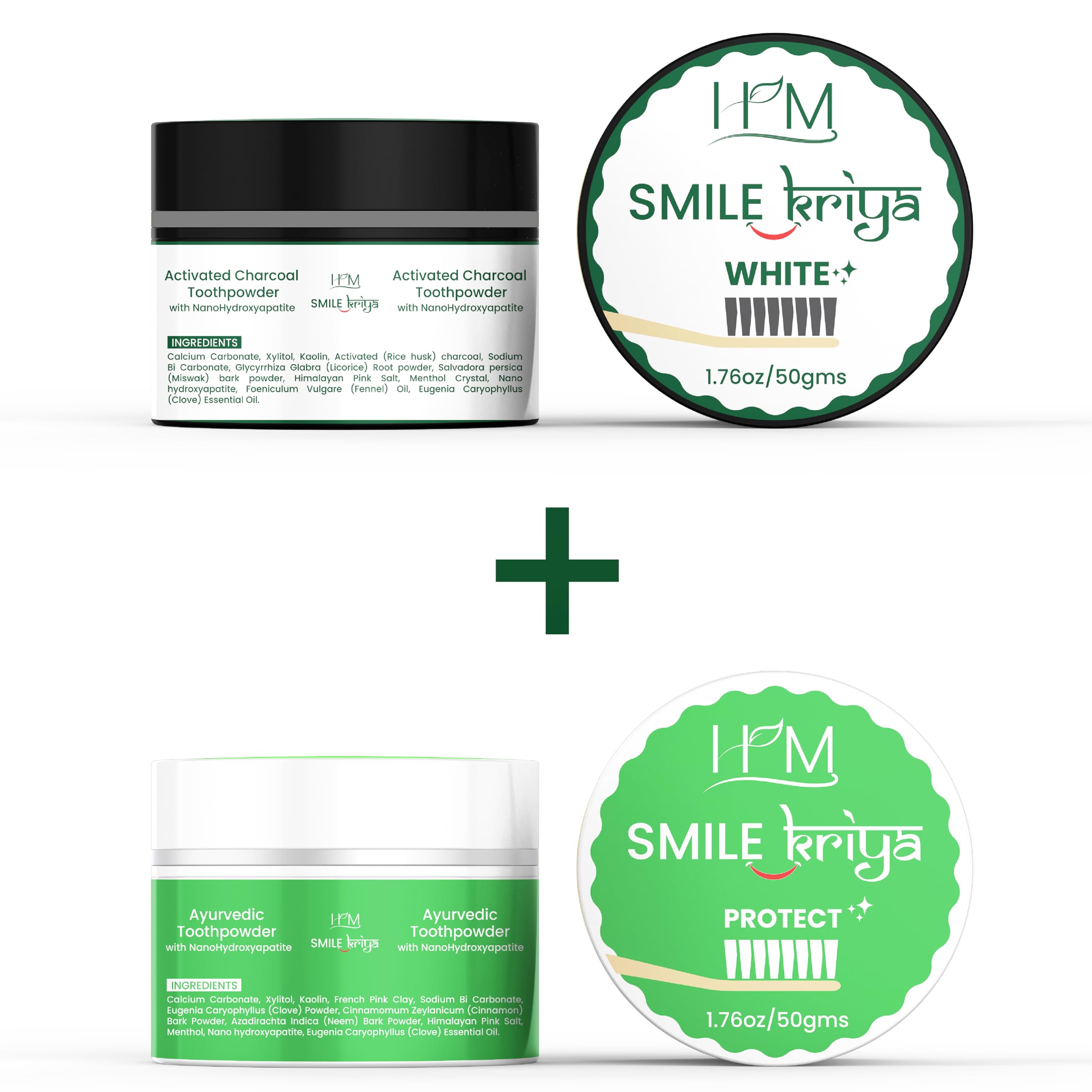 HM Smile Kriya Ayurvedic Toothpowder Duo (Pack of 2) | Whitens Teeth Naturally, Remineralizes Enamel, Strengthens Gums