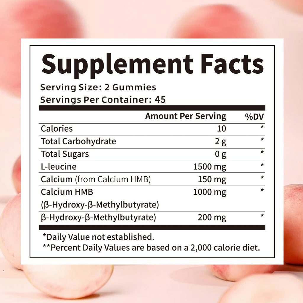 HMB & Leucine Gummies for Men & Women - Sugar Free Peach 90 Gummies