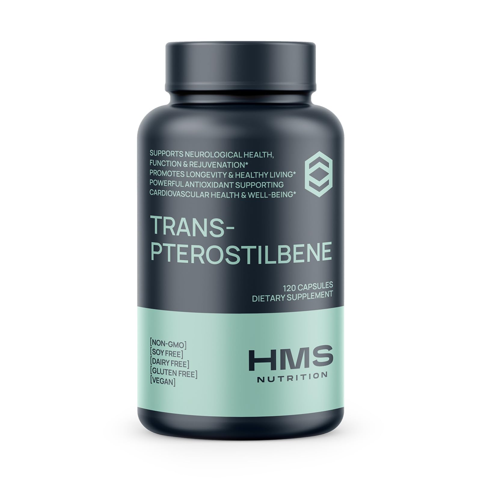 HMS Nutrition Potent Trans-Pterostilbene 200mg | 120 Vegan Capsules | Gluten, Soy & Dairy Free