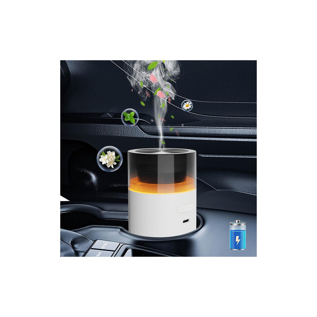HODEMI Car Diffuser with Auto Start-Stop | Portable Humidifier with Memory & 8-Color Ambient Lights (White)