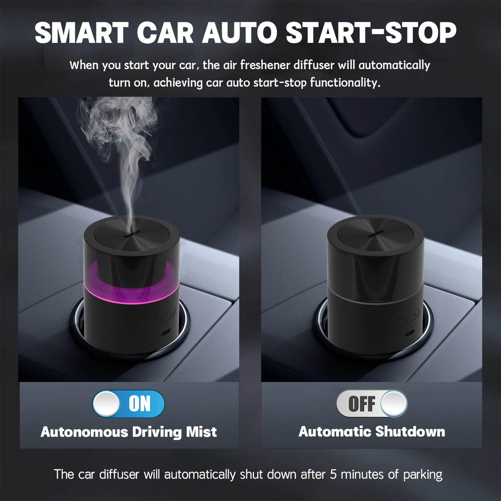 HODEMI Car Diffuser – Auto Start-Stop, Portable Humidifier with 8-Color Ambient Light (Black)