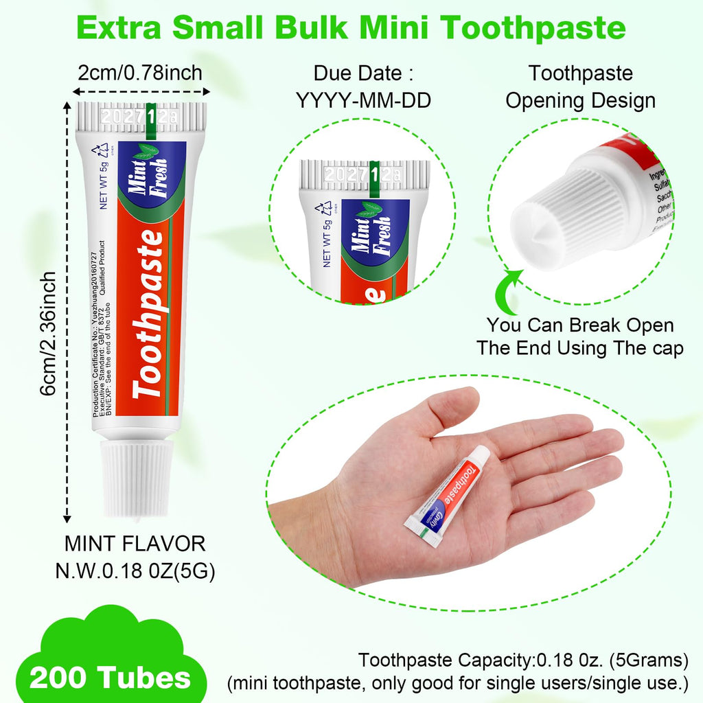 HOFASON 200 Tubes Travel Size Toothpaste Bulk Pack – 0.18 oz Peppermint (2.28 x 0.78 in)