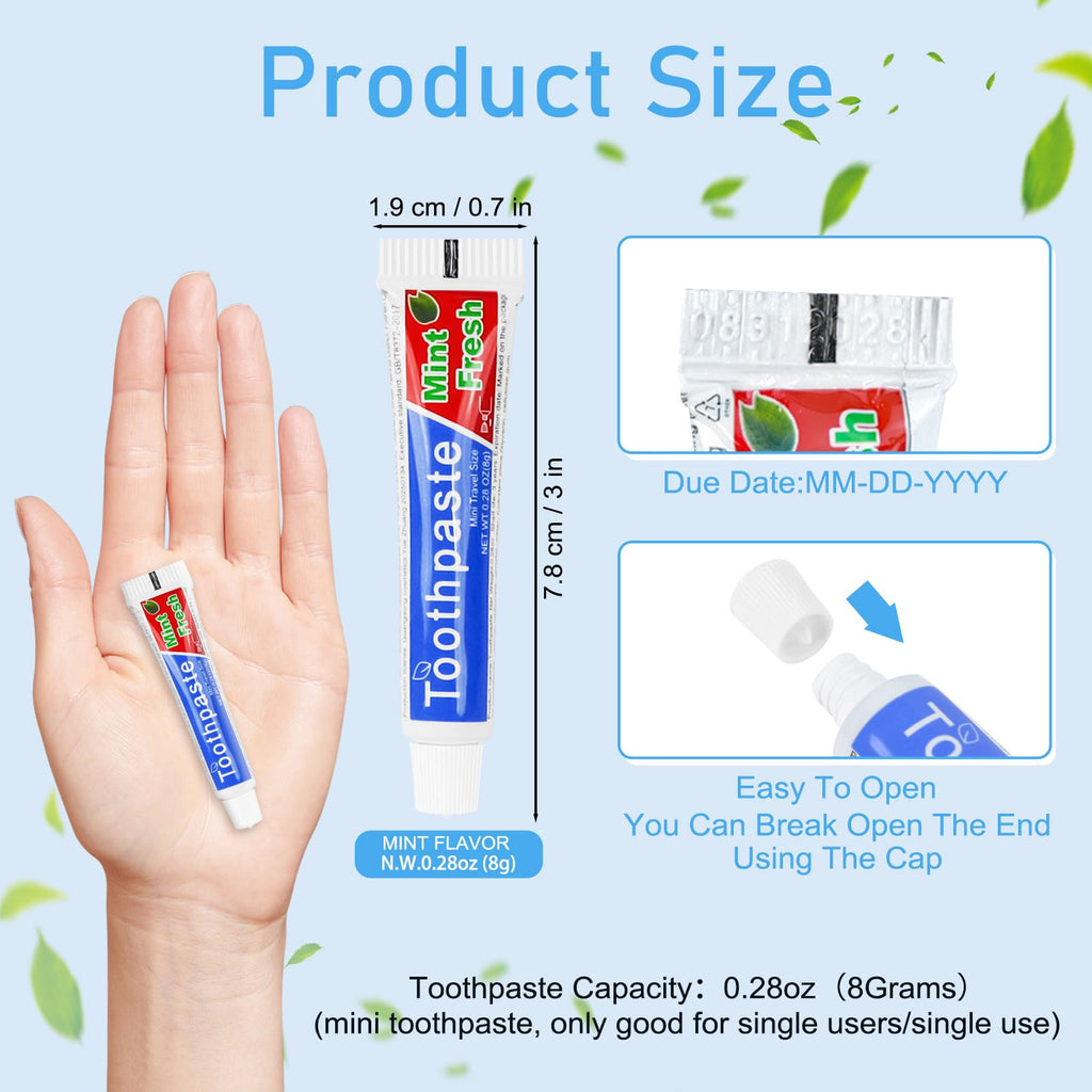 HOIQIRY 0.28 oz Mini Toothpaste 100-Pack – Travel Size Mint, Single-Use Tubes for Hotels, Camping, Office