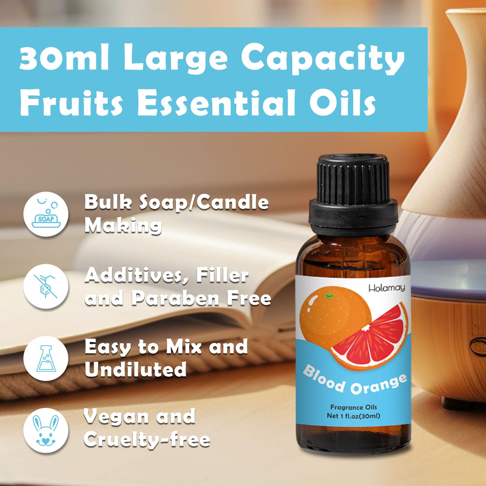 Holamay Fruit Essential Oils Set – 10 x 30ml for Diffusers, Candles & Soaps