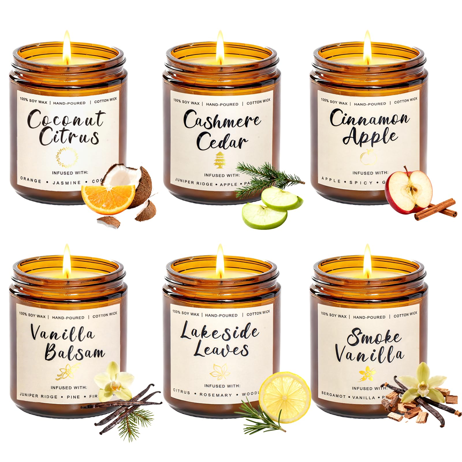Holiday Candle Gift Set for Women – 6x7oz Soy Candles, Vanilla, Cinnamon & Cedar