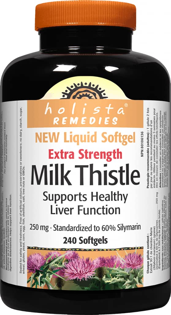 Holista Extra Strength Milk Thistle 250 mg - 240 Softgels | 30:1 Extract, 60% Silymarin