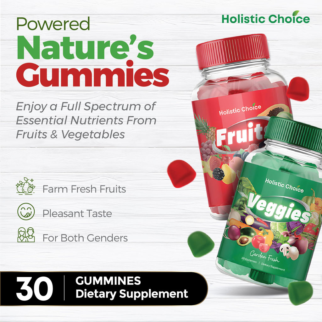 Holistic Choice Fruits & Veggies Gummies - Dual Pack Vitamin Gummies for Adults & Kids | Made in USA