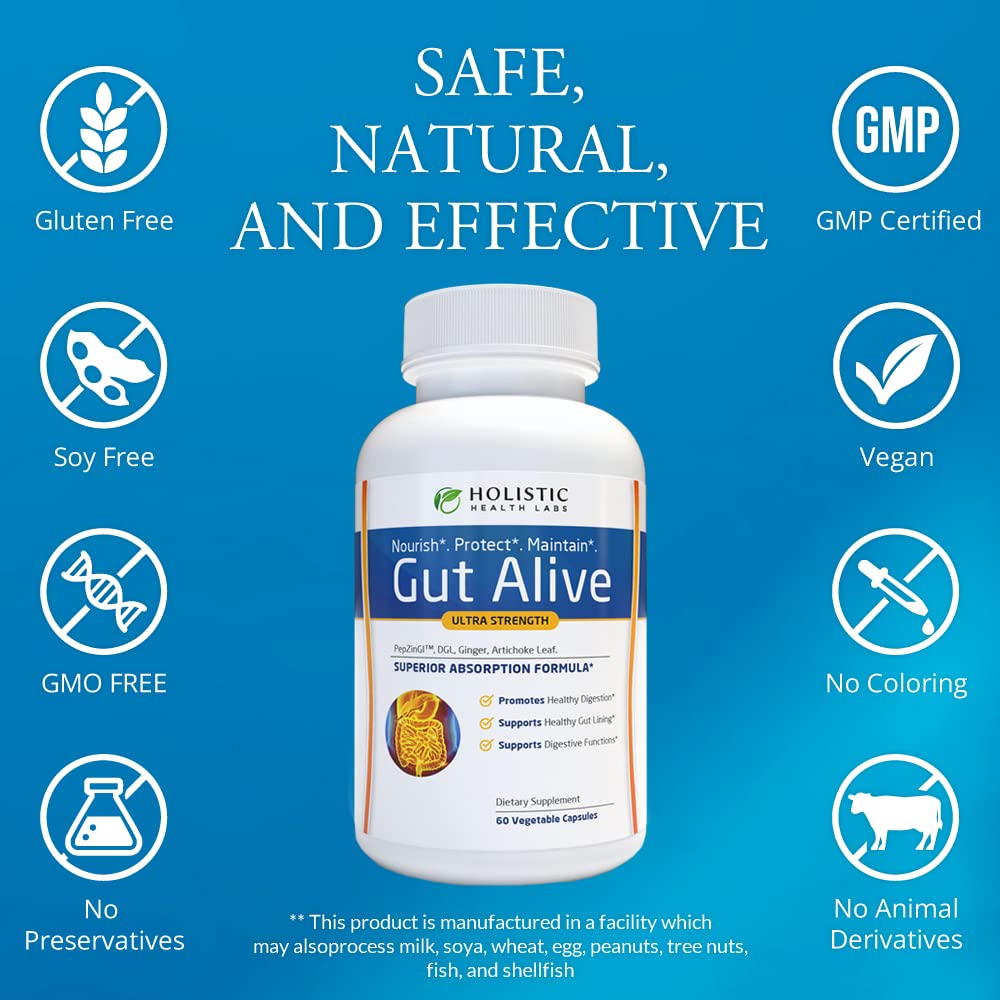 Holistic Health Labs Gut Alive – Zinc-Carnosine Digestive Support (60 Count, Pack of 2)
