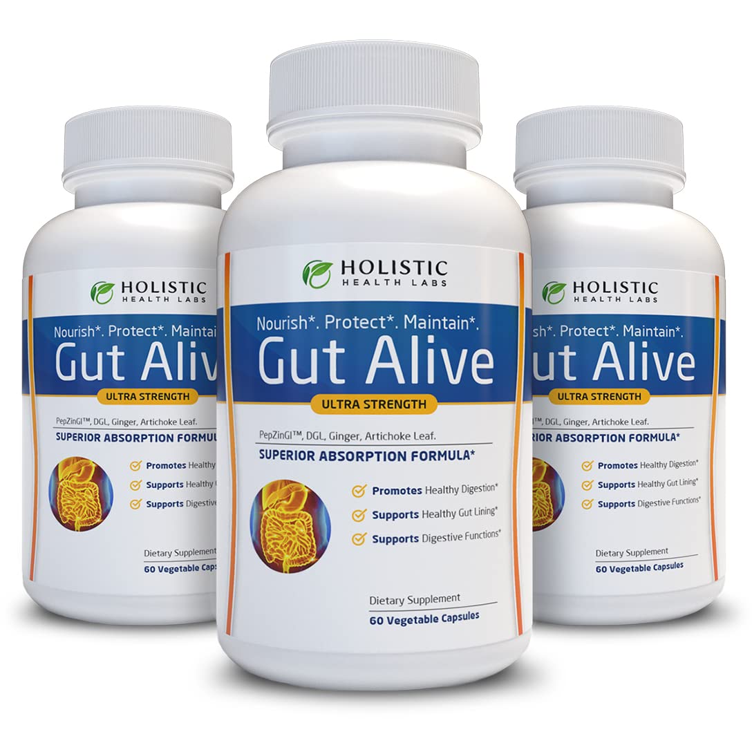 Holistic Health Labs Gut Alive: All-Natural Support for IBS, Heartburn & Digestive Comfort (60 Count, Pack of 3)