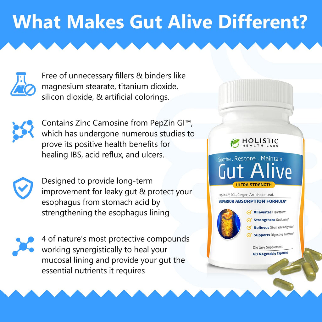 Holistic Health Labs Gut Alive: All-Natural Support for IBS, Heartburn & Digestive Comfort (60 Count, Pack of 3)
