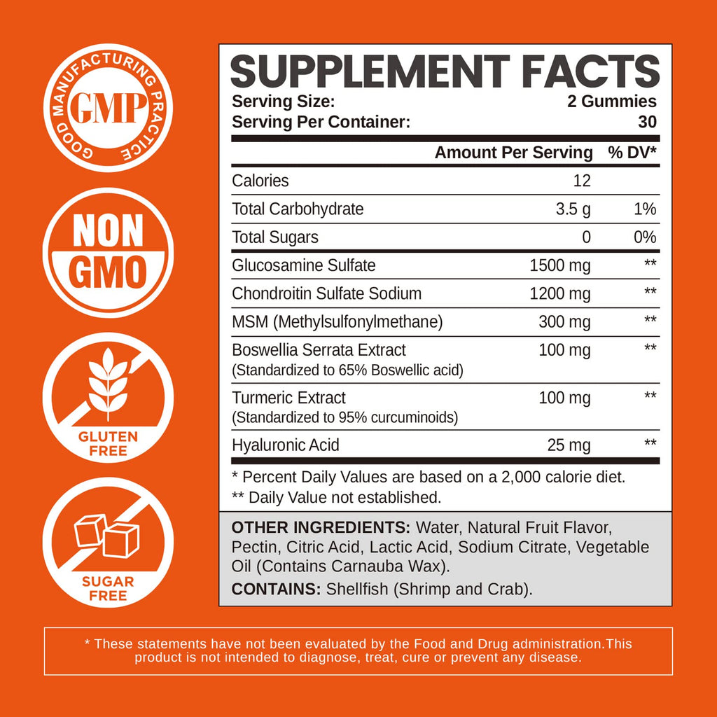 HOLLEGEND Glucosamine Chondroitin Gummies Sugar Free – 60 Count (Adults)