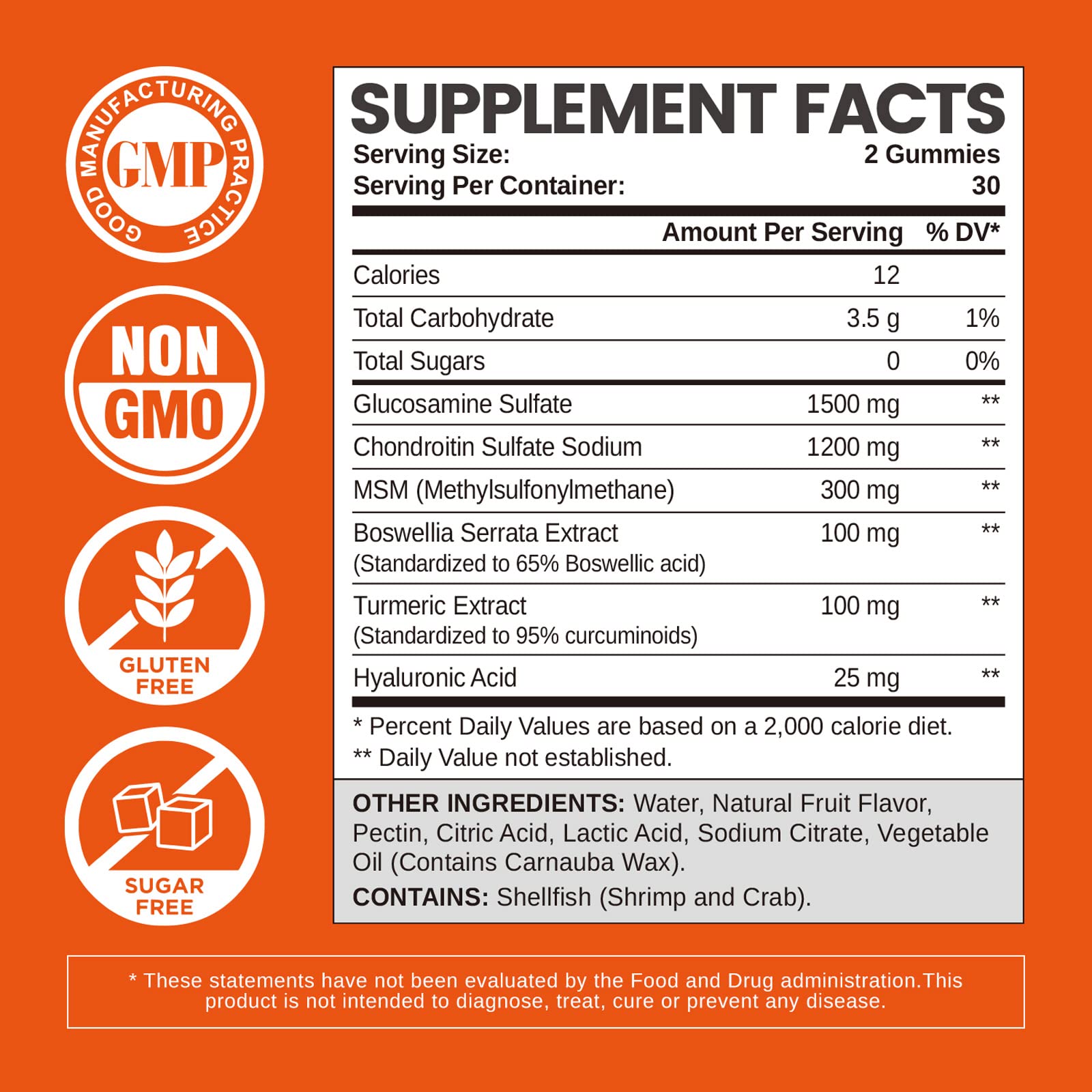 HOLLEGEND Glucosamine Chondroitin Gummies Sugar Free – 60 Count (Adults)