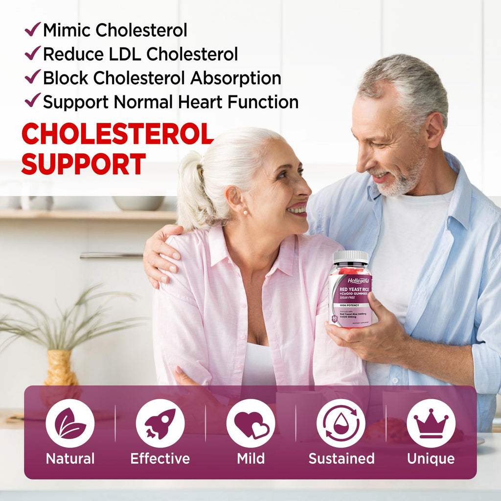 Hollgend Red Yeast Rice with CoQ10 Gummies - Sugar Free, Organic 2400mg Red Yeast Rice + 200mg CoQ10, 60 Chewables
