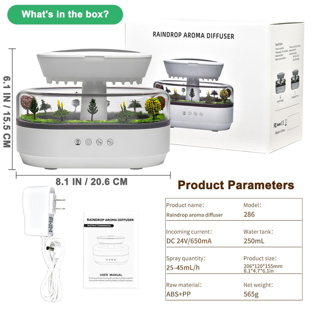 Holwim Cloud Rain Essential Oil Diffuser 250ml – 7-Color Light, Auto-Off, White Noise