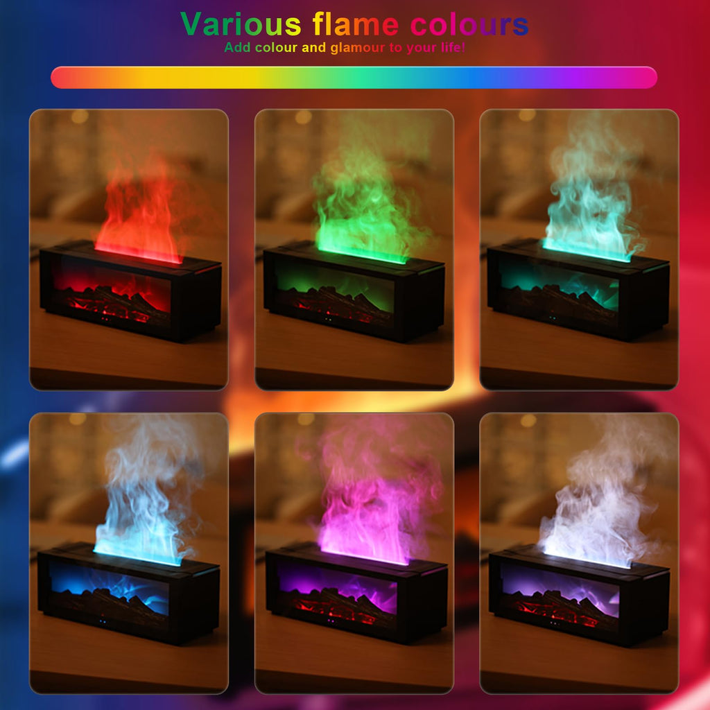 Holwim Fireplace Essential Oil Diffuser – 150ml Ultrasonic Humidifier, 7-Color Flame with Remote (Black)