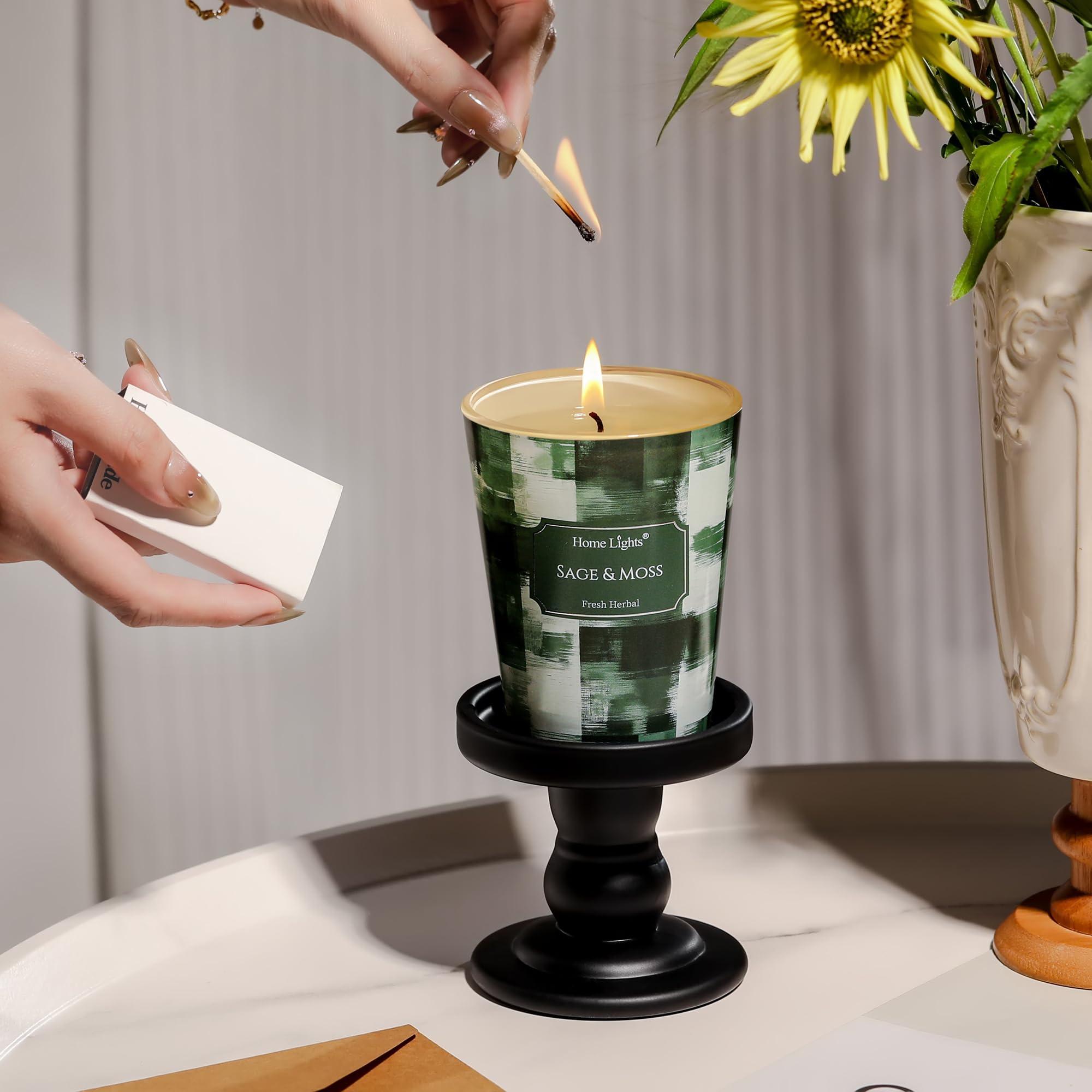 HomeLights Sage & Moss Soy Candle – 6.7oz, Minimalist Scandinavian Decor