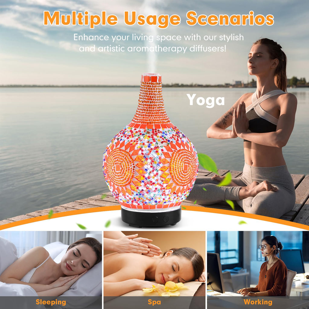 Mosaic Glass Diffuser - Tiffany Style Aromatherapy with 7-Color LED