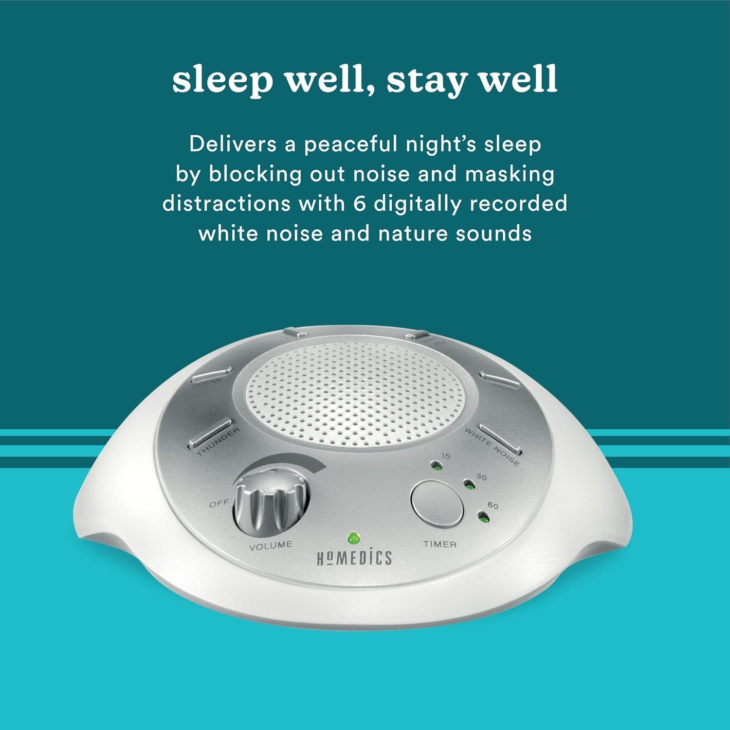 Homedics SoundSleep White Noise Machine – Portable Travel Companion with 6 Sounds