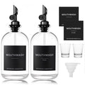 HomeFeel Black Glass Mouthwash Dispenser with Cups – 12.7 oz, 2 Pack | Stainless Steel Spout