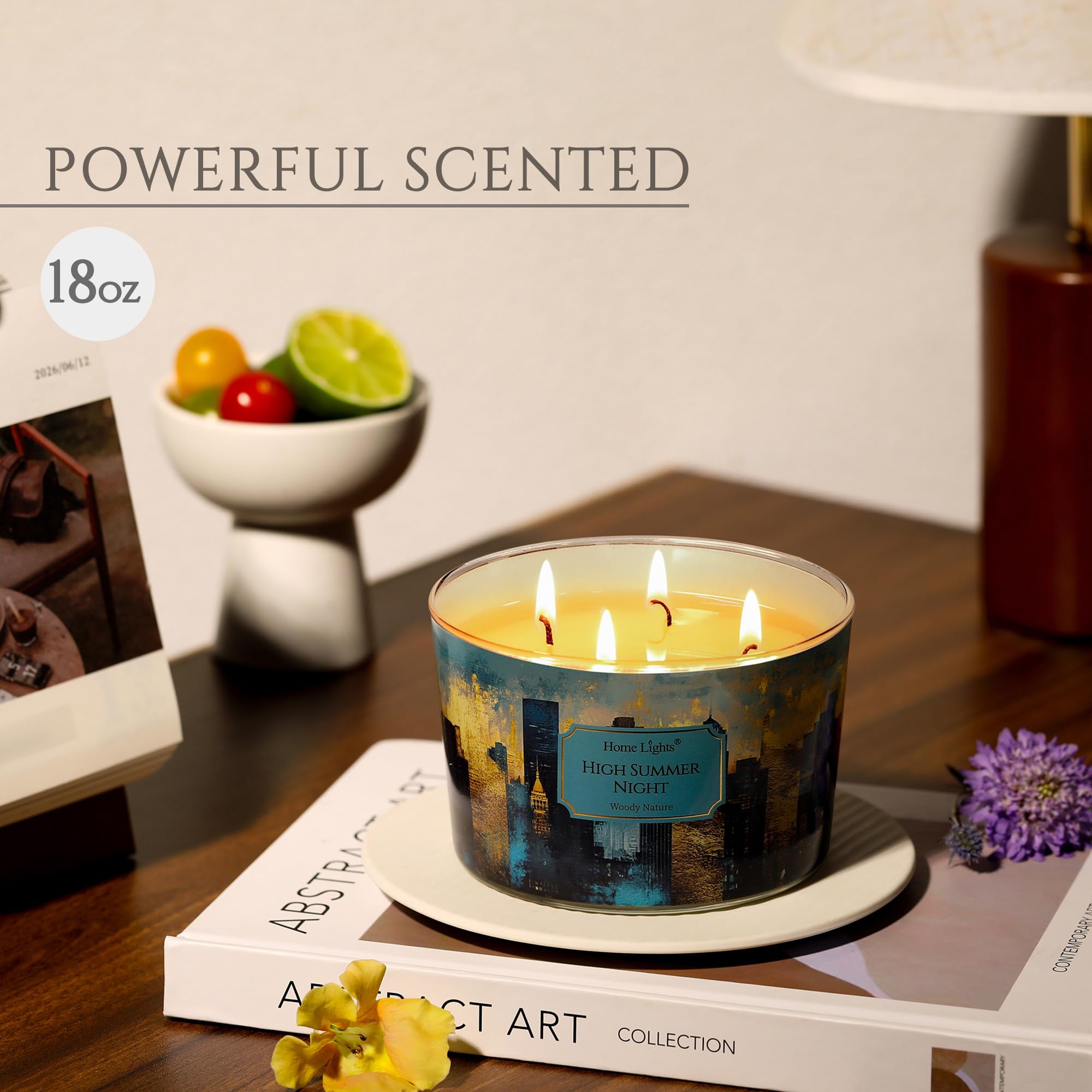 HomeLights 18oz Soy Candle – High Summer Night, 4-Wick Industrial Chic Jar