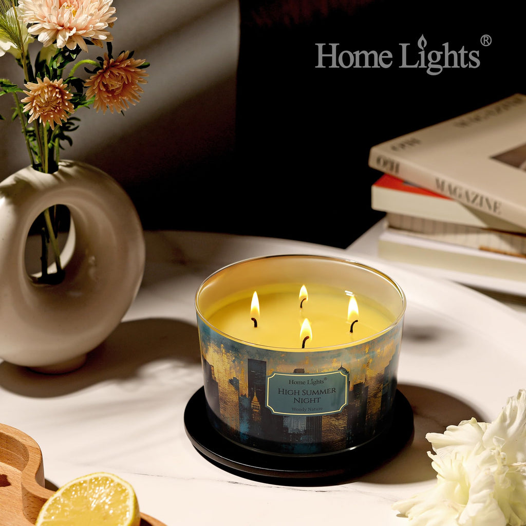 HomeLights 18oz Soy Candle – High Summer Night, 4-Wick Industrial Chic Jar