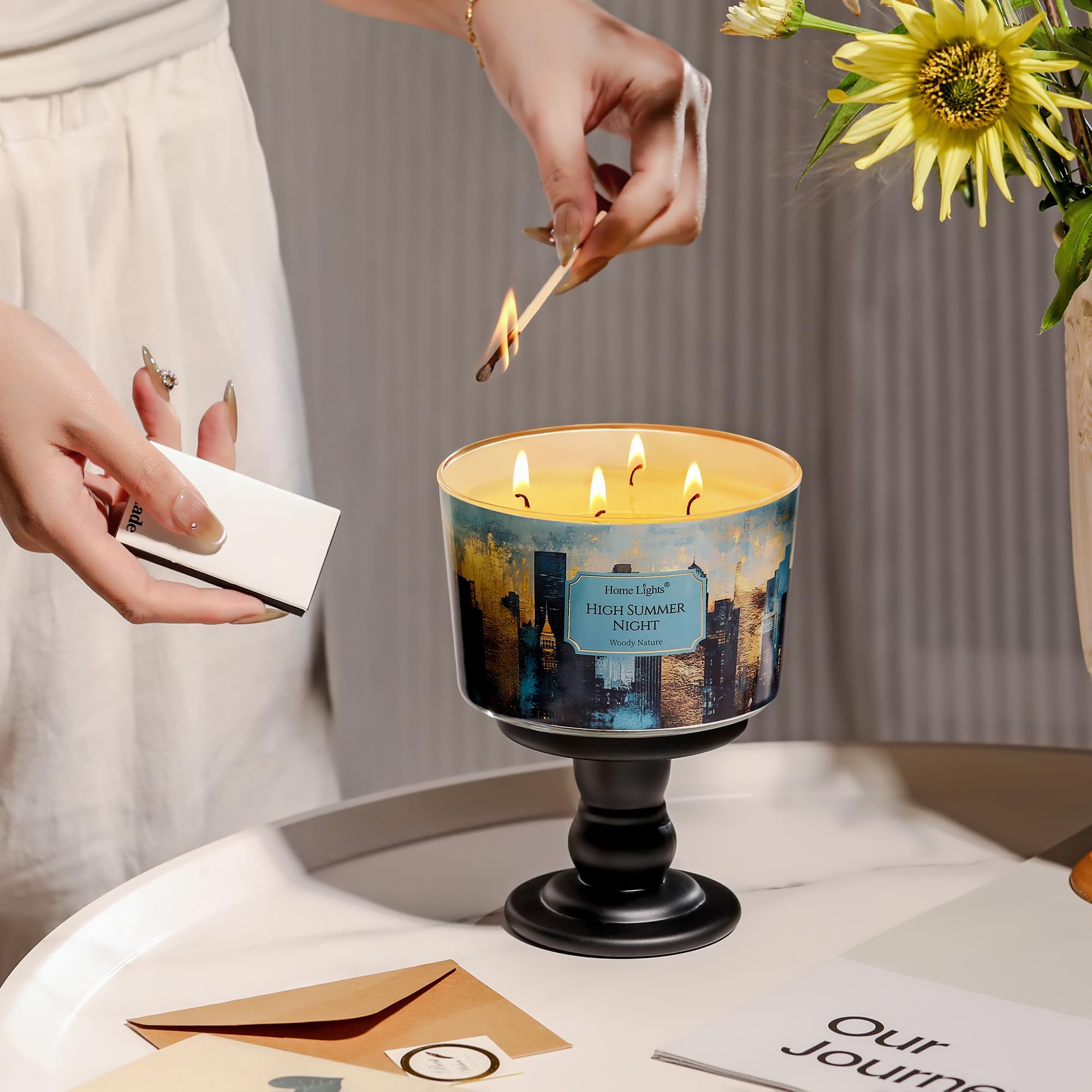 HomeLights 18oz Soy Candle – High Summer Night, 4-Wick Industrial Chic Jar