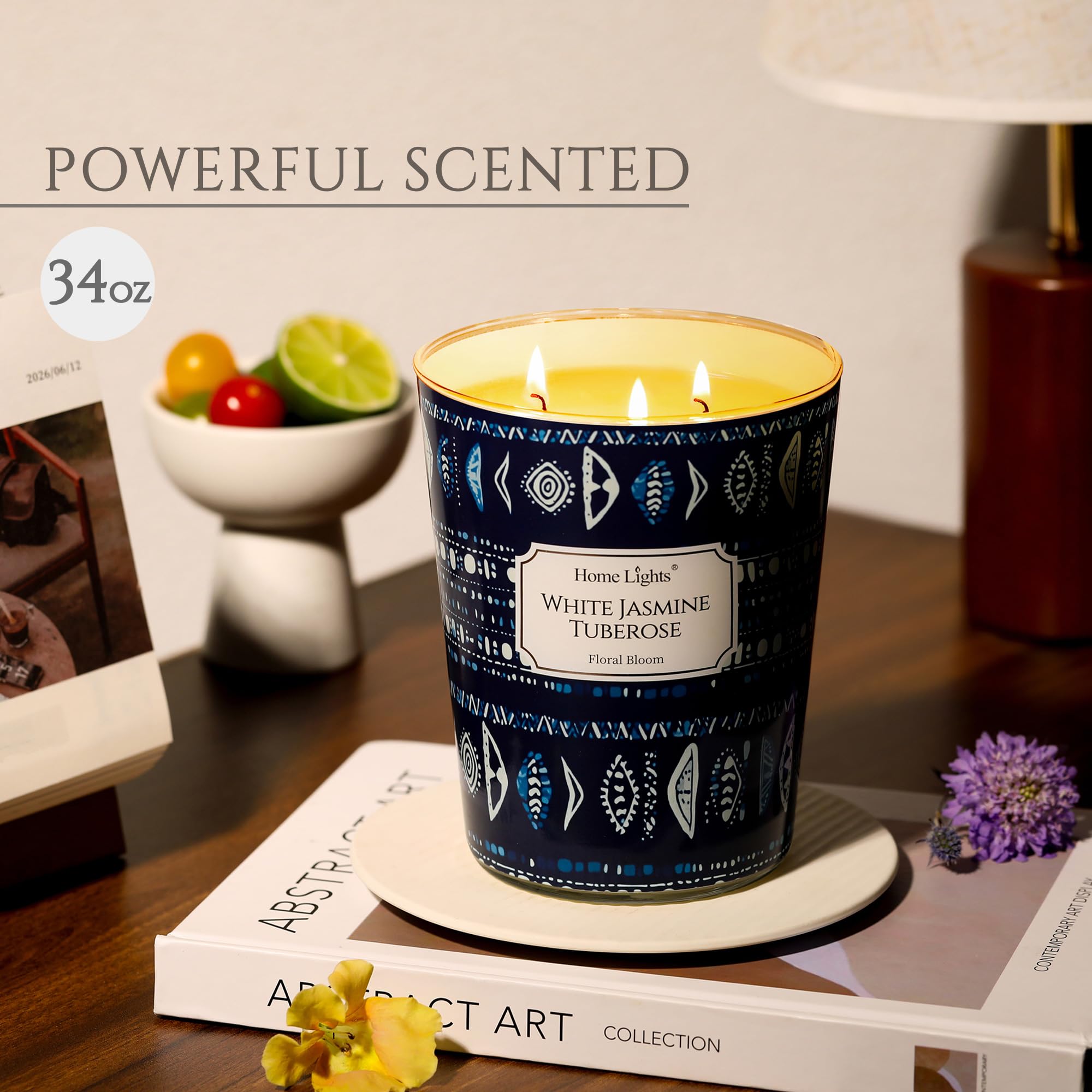 HomeLights 34oz Scented Candle – 3-Wick White Jasmine Tuberose