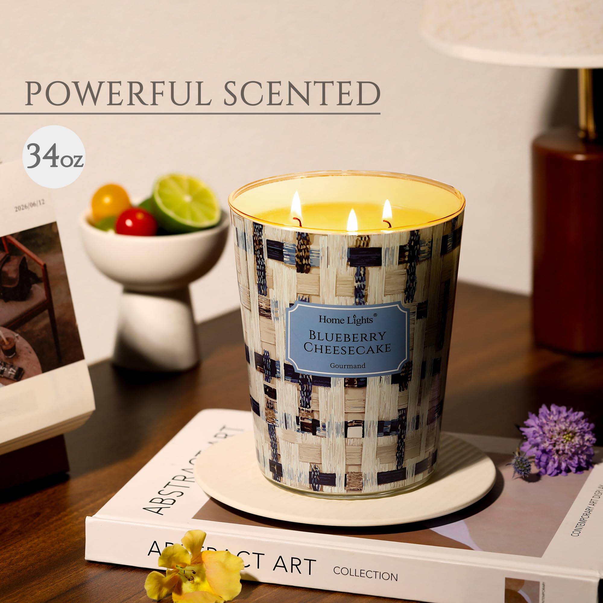 HomeLights 34oz Blueberry Cheesecake 3-Wick Candle | Aromatherapy & Rustic Modern Decor