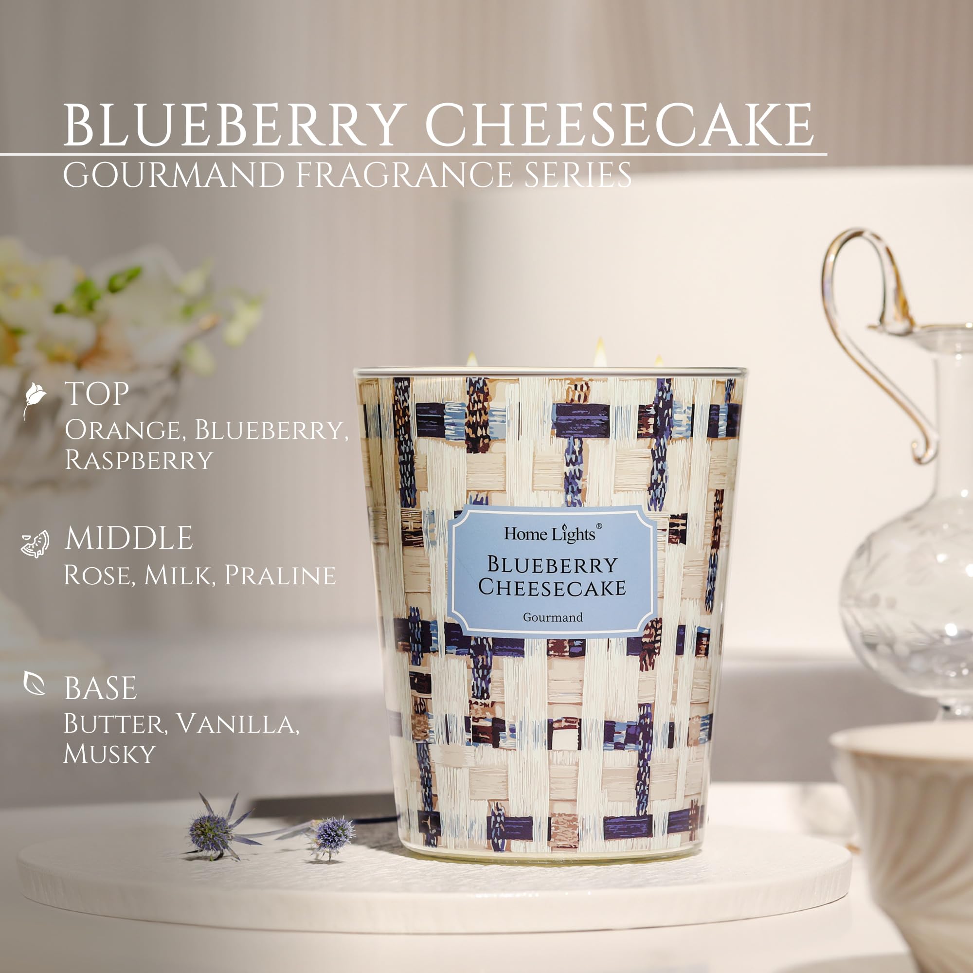 HomeLights 34oz Blueberry Cheesecake 3-Wick Candle | Aromatherapy & Rustic Modern Decor