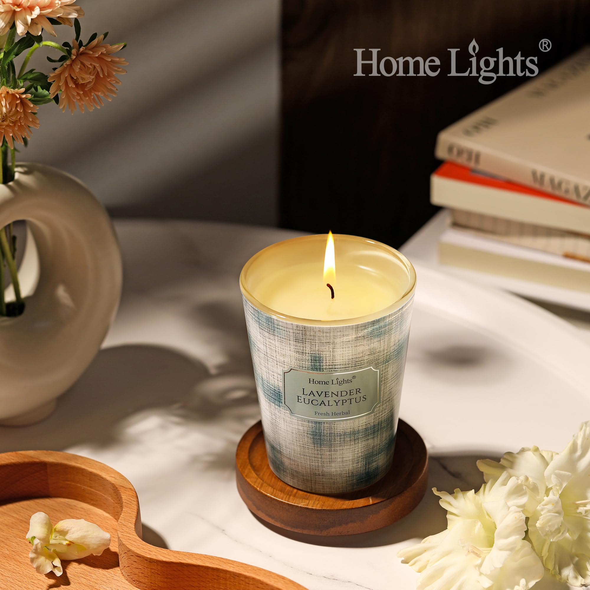 HomeLights Lavender Eucalyptus Soy Wax Candle 6.7oz | 1-Wick Aromatherapy & Scandinavian Minimalist Design