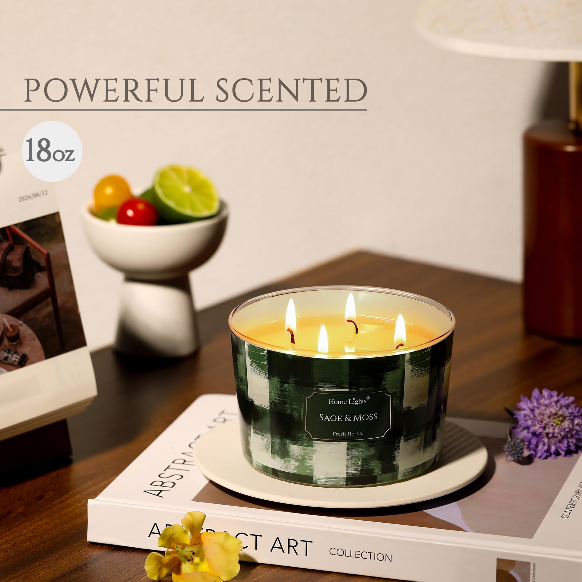 HomeLights Sage & Moss 18oz 4-Wick Scented Candle – Minimalist Design
