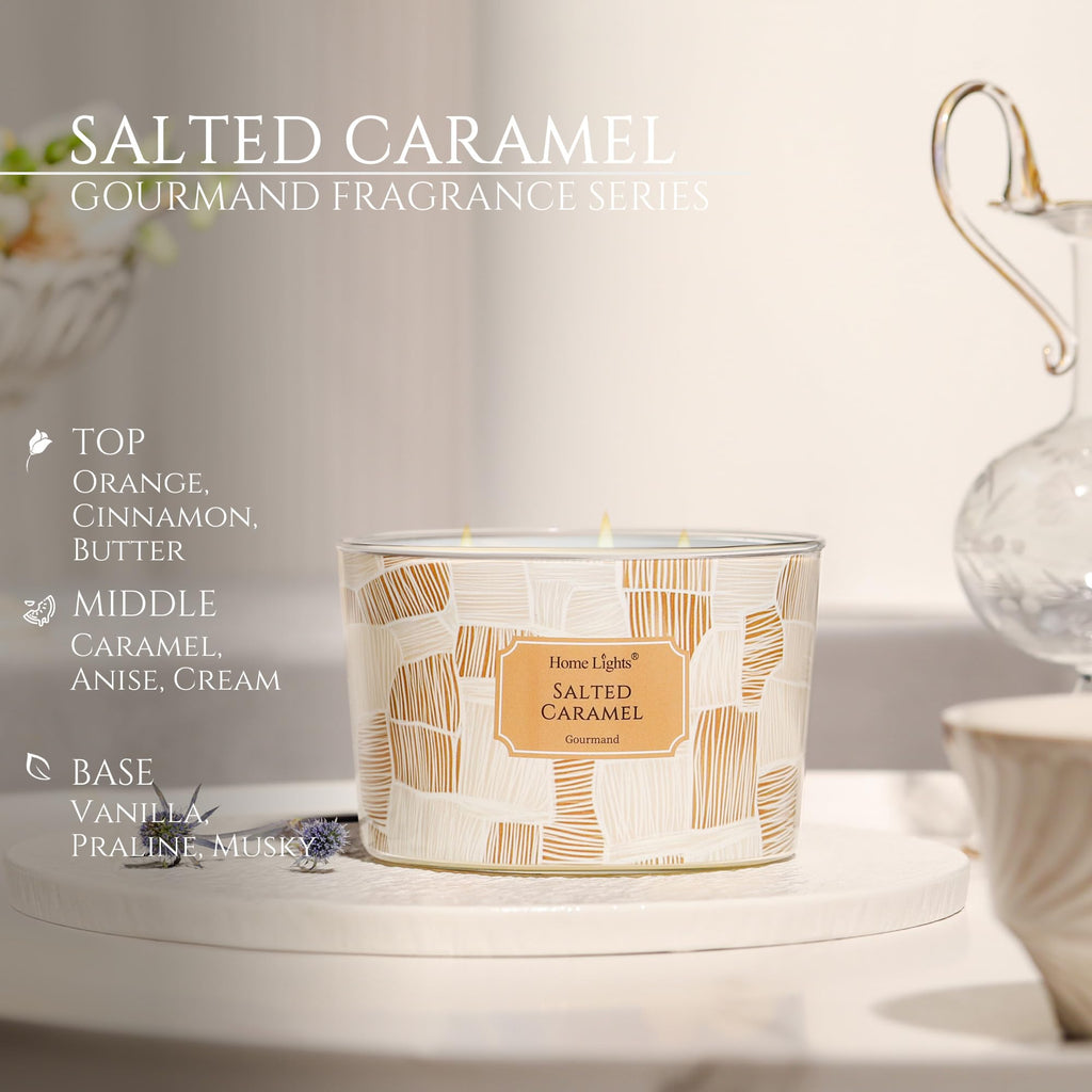 HomeLights Salted Caramel Soy Wax Candles – 18oz, 4-Wick