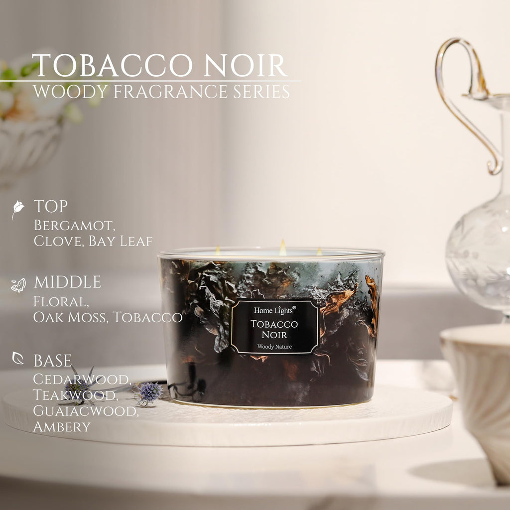 HomeLights 18oz Scented Candle – 4-Wick Tobacco Noir Aromatherapy for Home Decor & Gifts