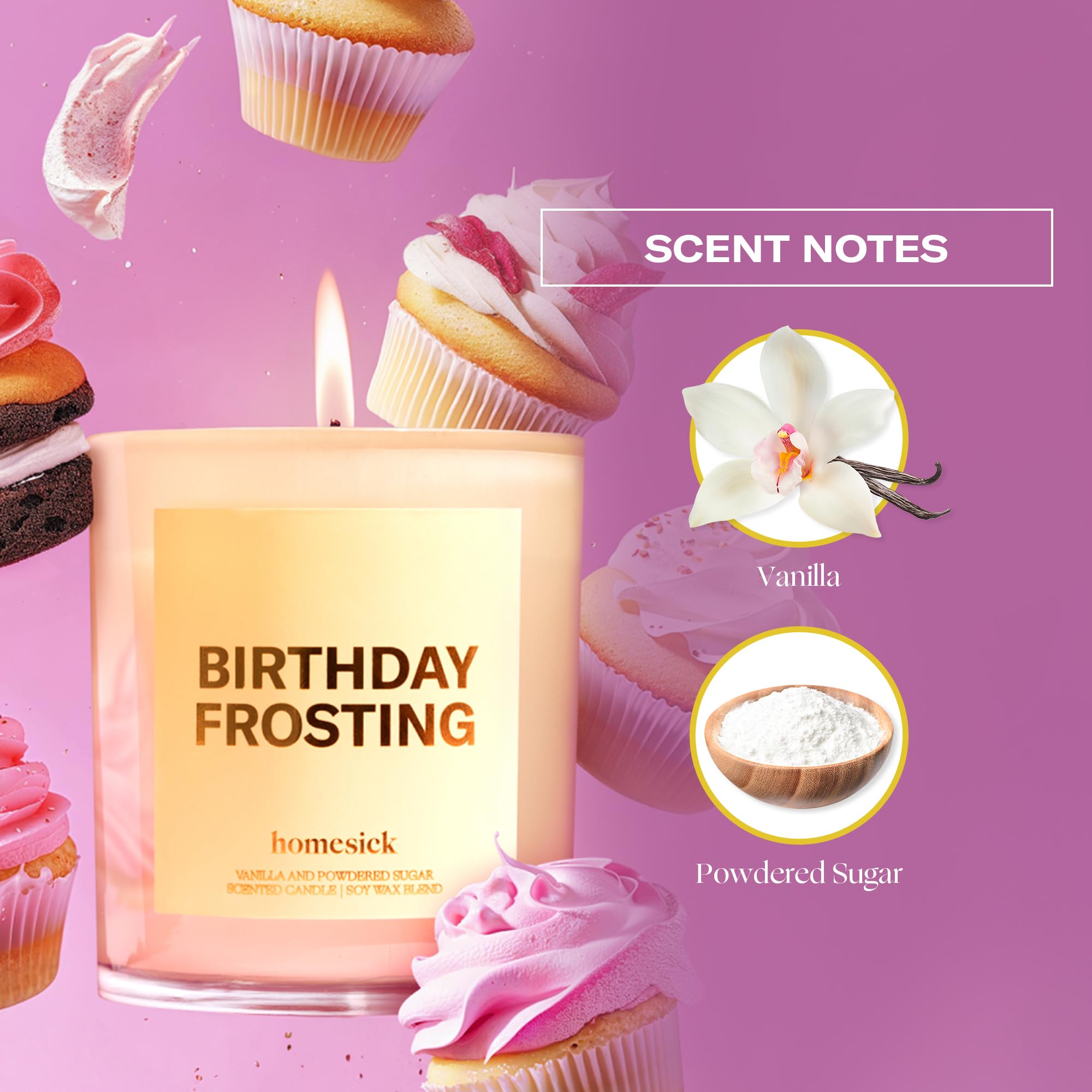 Homesick Birthday Frosting 7.5 oz Soy Candle – Long-Lasting Jar Candle Gift for Women & Men