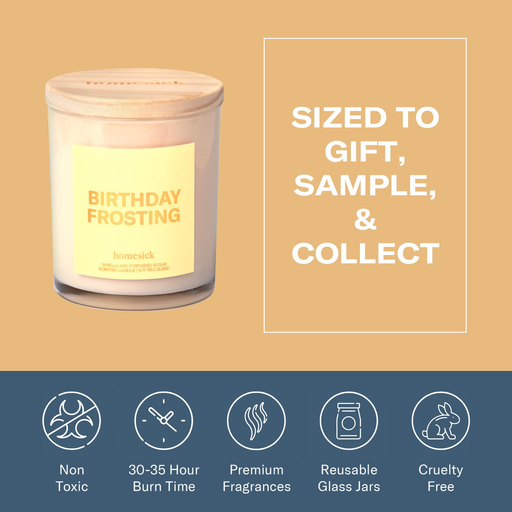 Homesick Birthday Frosting 7.5 oz Soy Candle – Long-Lasting Jar Candle Gift for Women & Men
