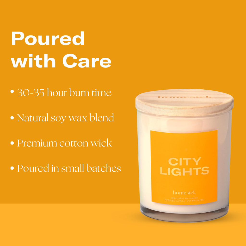 Homesick City Lights 7.5 oz Soy Candle – Amber & Bergamot