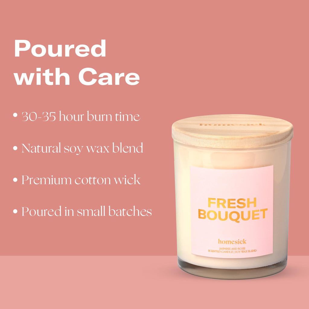 Homesick Fresh Bouquet Candle - 7.5 oz Natural Soy Wax, Jasmine & Rose