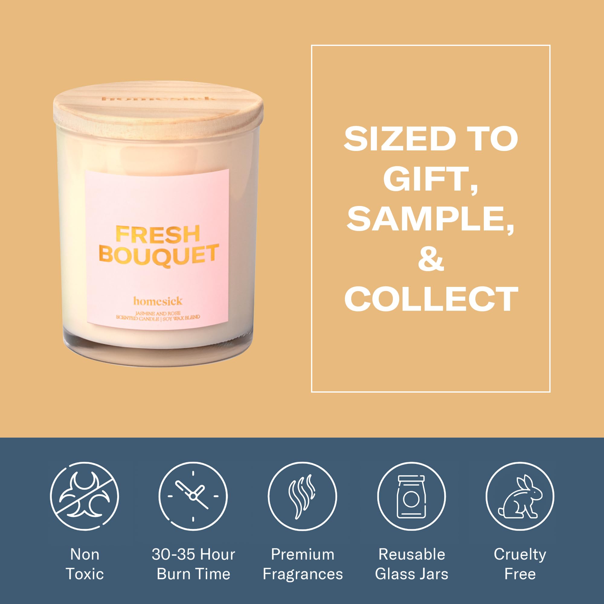 Homesick Fresh Bouquet Candle - 7.5 oz Natural Soy Wax, Jasmine & Rose