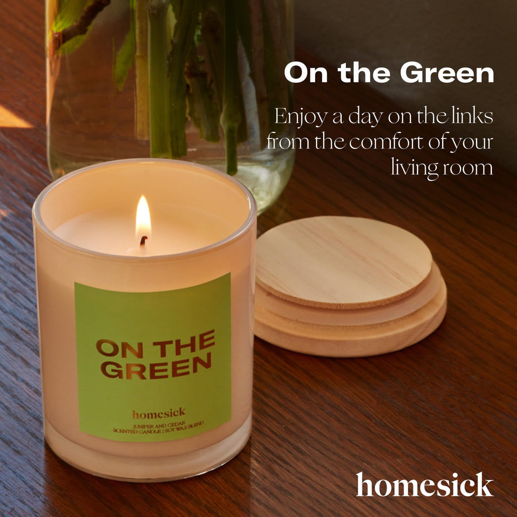 Homesick On The Green 7.5 oz Scented Candle – Juniper & Cedar | Natural Soy Wax