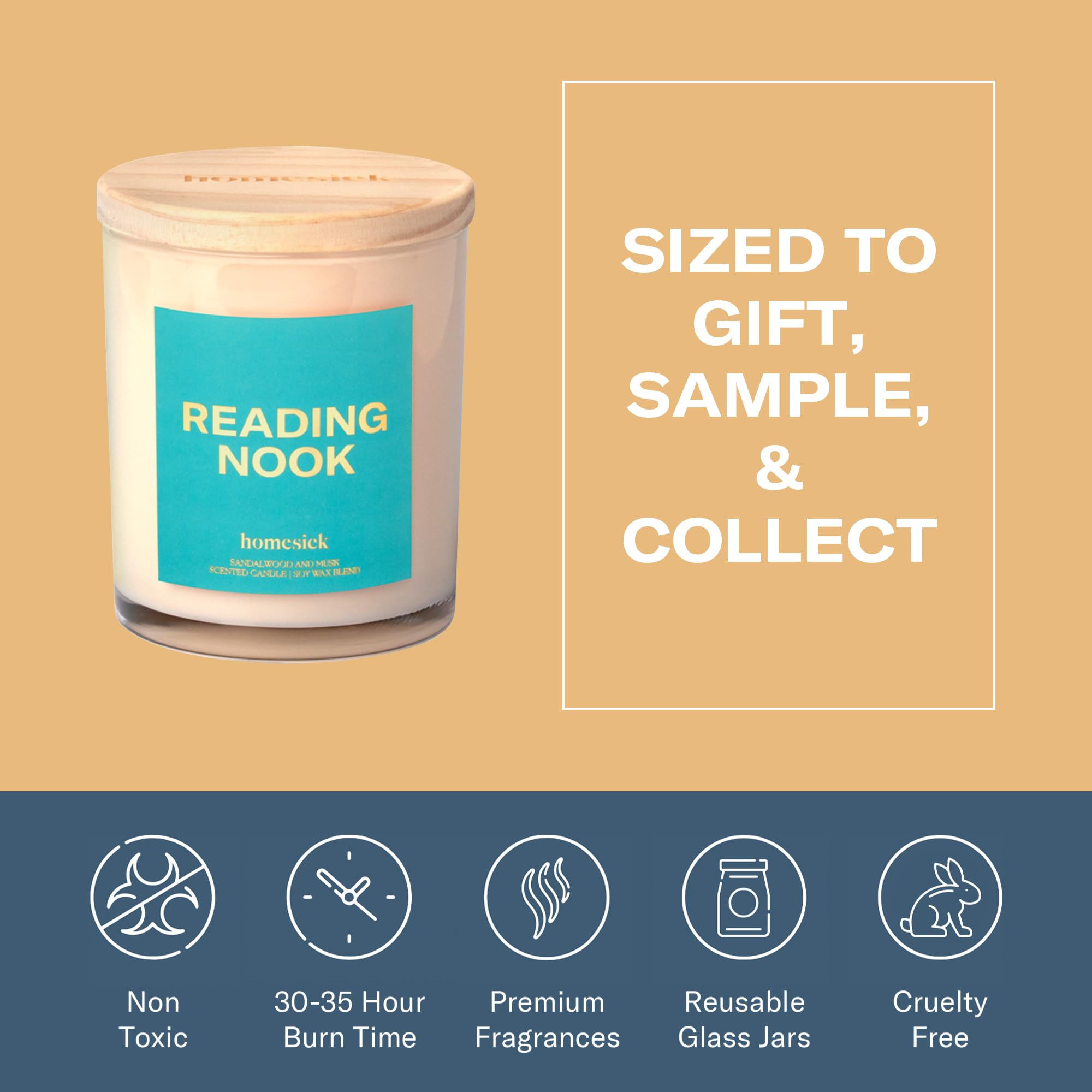 Homesick Reading Nook Candle – 7.5 oz, Sandalwood & Musk, Long-Lasting Soy Wax
