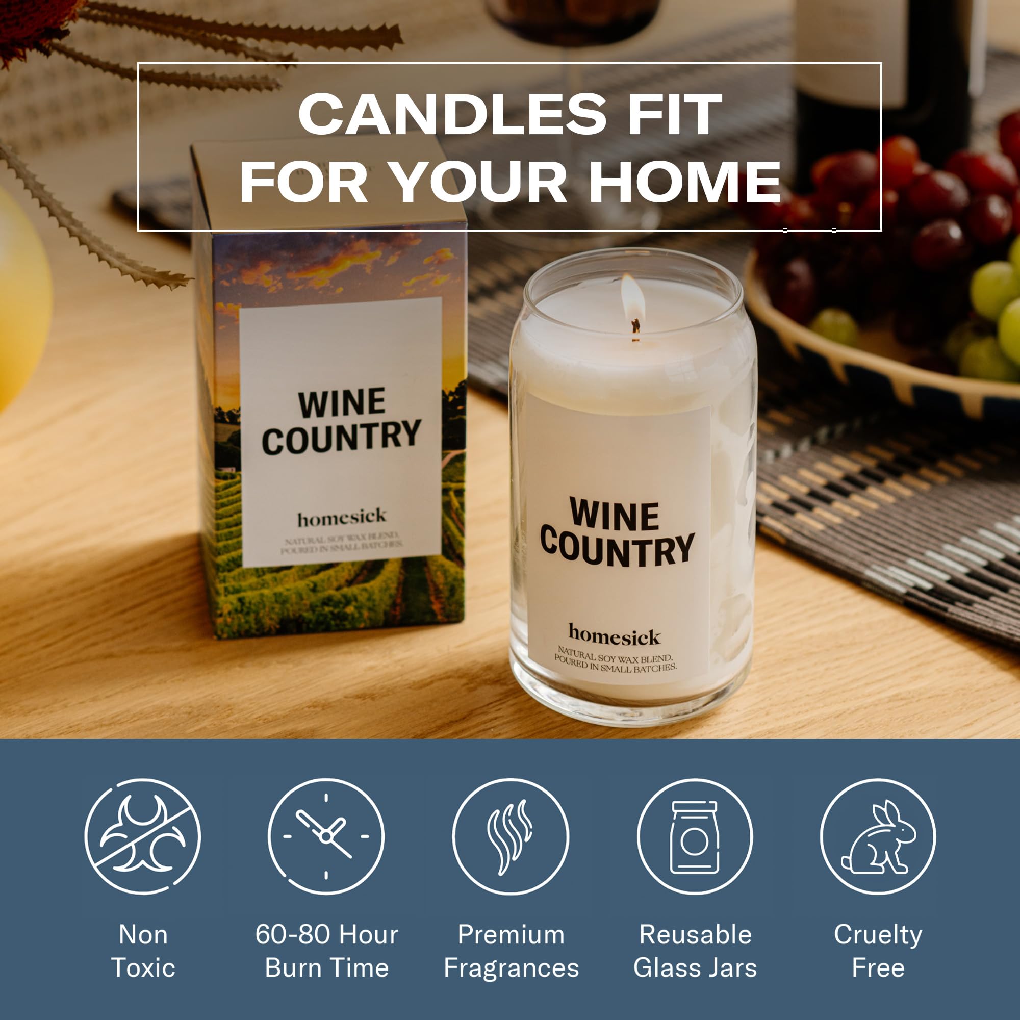Homesick Wine Country Scented Candle - 13.75 oz, Long-Lasting Soy Wax