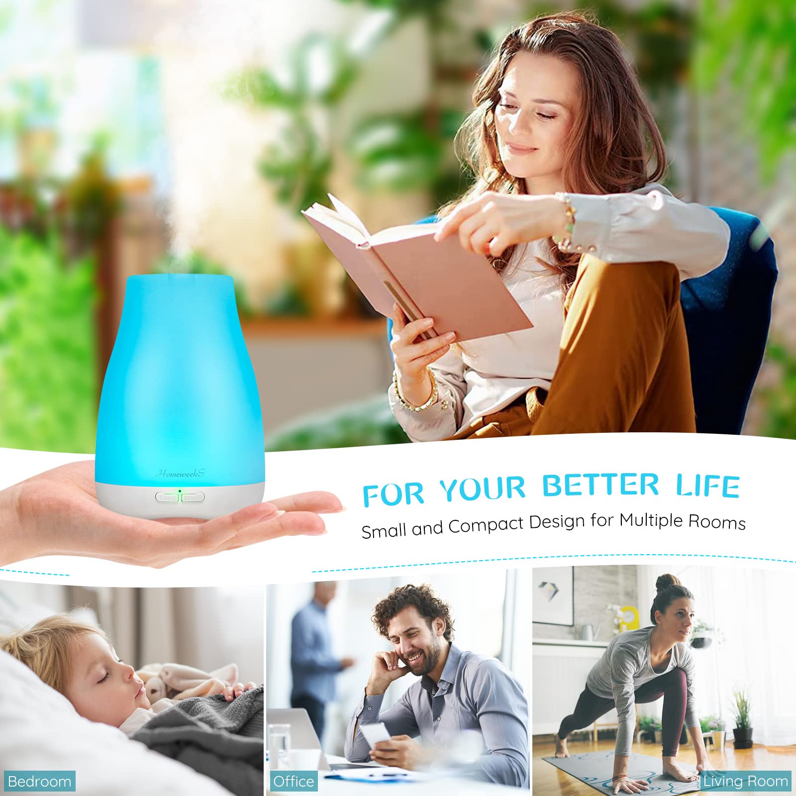 Homeweeks 100ml Colorful Essential Oil Diffuser | Adjustable Mist & Auto Off