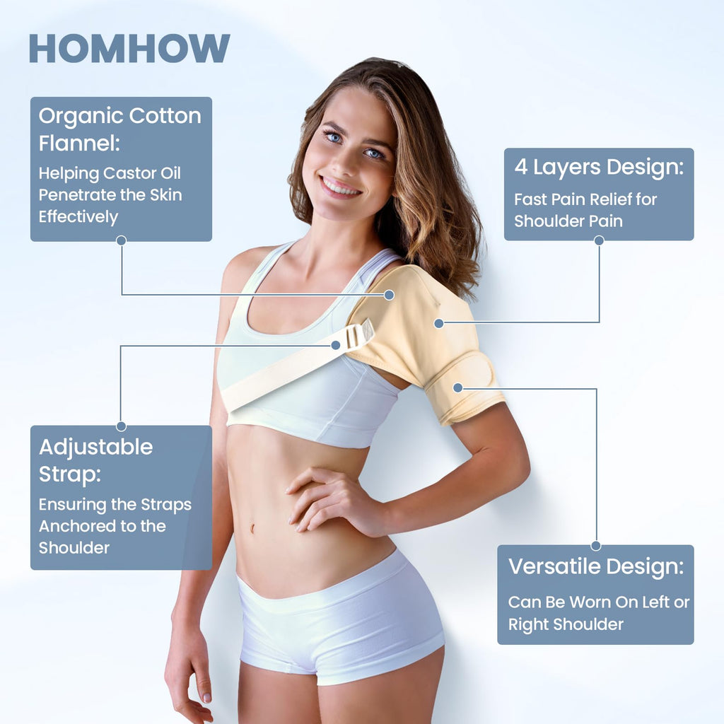 HOMHOW 9 Pcs Castor Oil Pack Wrap Set | Reusable Organic Castor Oil Packs for Eyes, Shoulders, Chest, Stomach, Knees & Feet