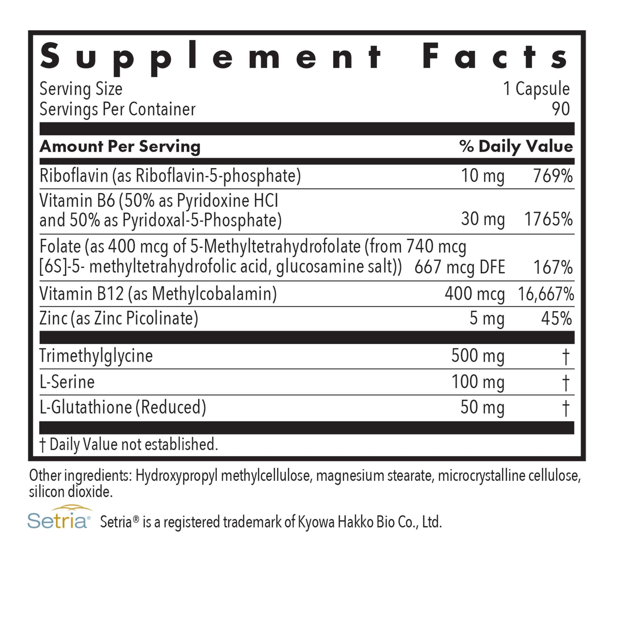Allergy Research Group Homocysteine Plus Supplement | Setria Glutathione, B Complex, TMG | 90 Count