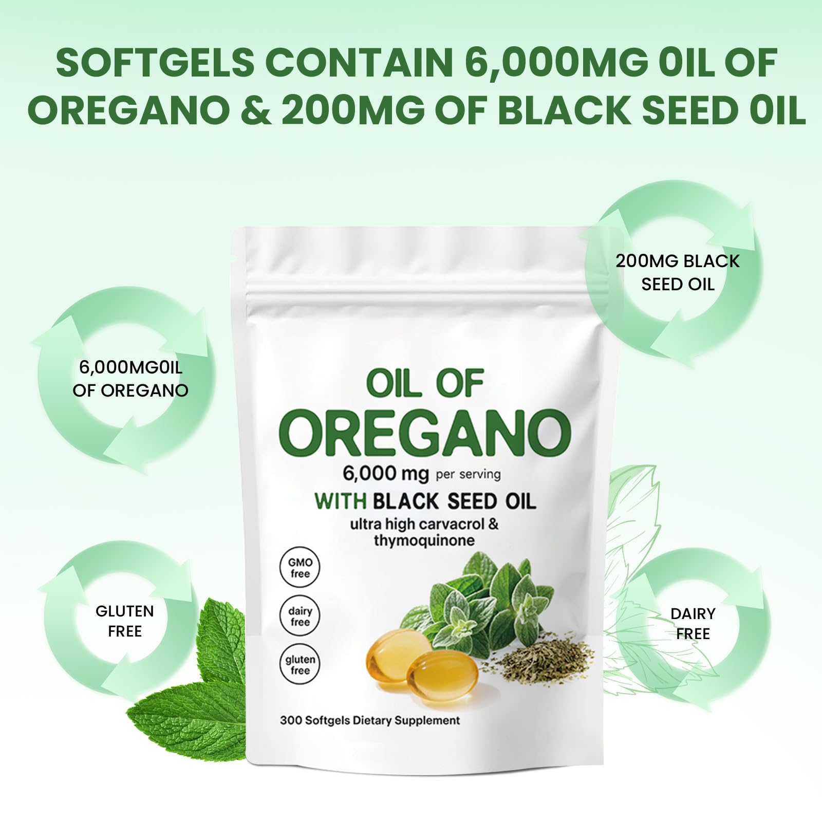 Homtoltol Oil of Oregano + Black Seed Oil Softgels – 300 Count