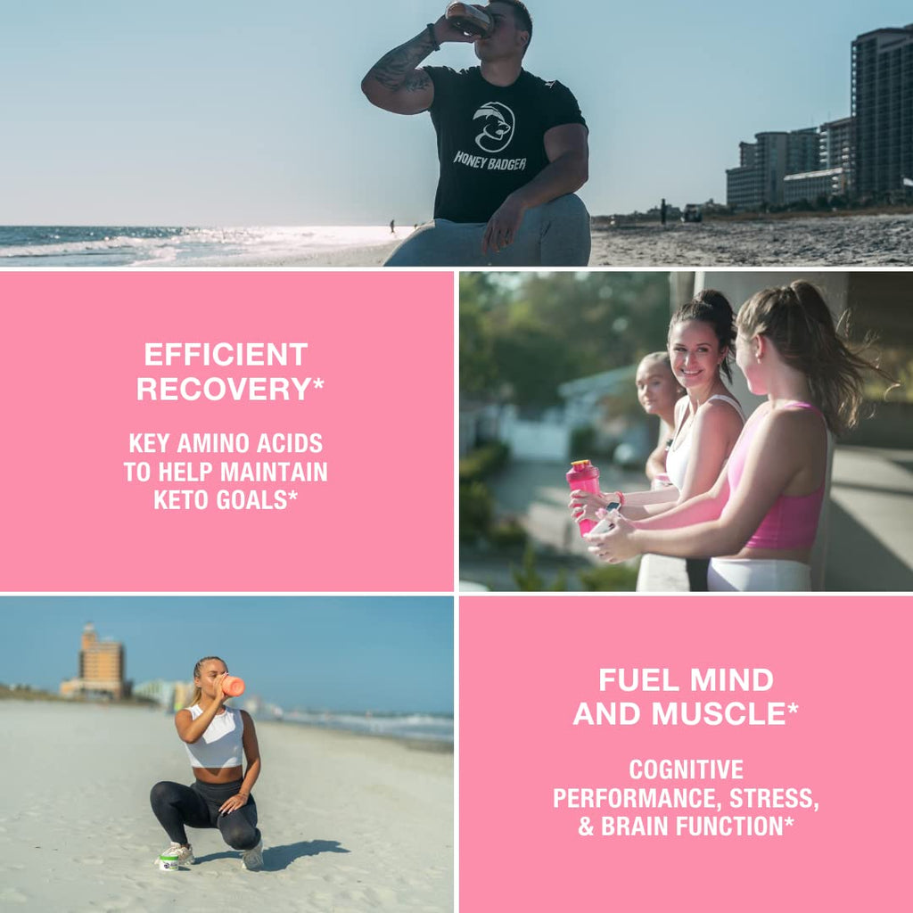 Honey Badger BCAA + EAA Powder – Pink Lemonade, 30 Servings | Vegan & Sugar Free