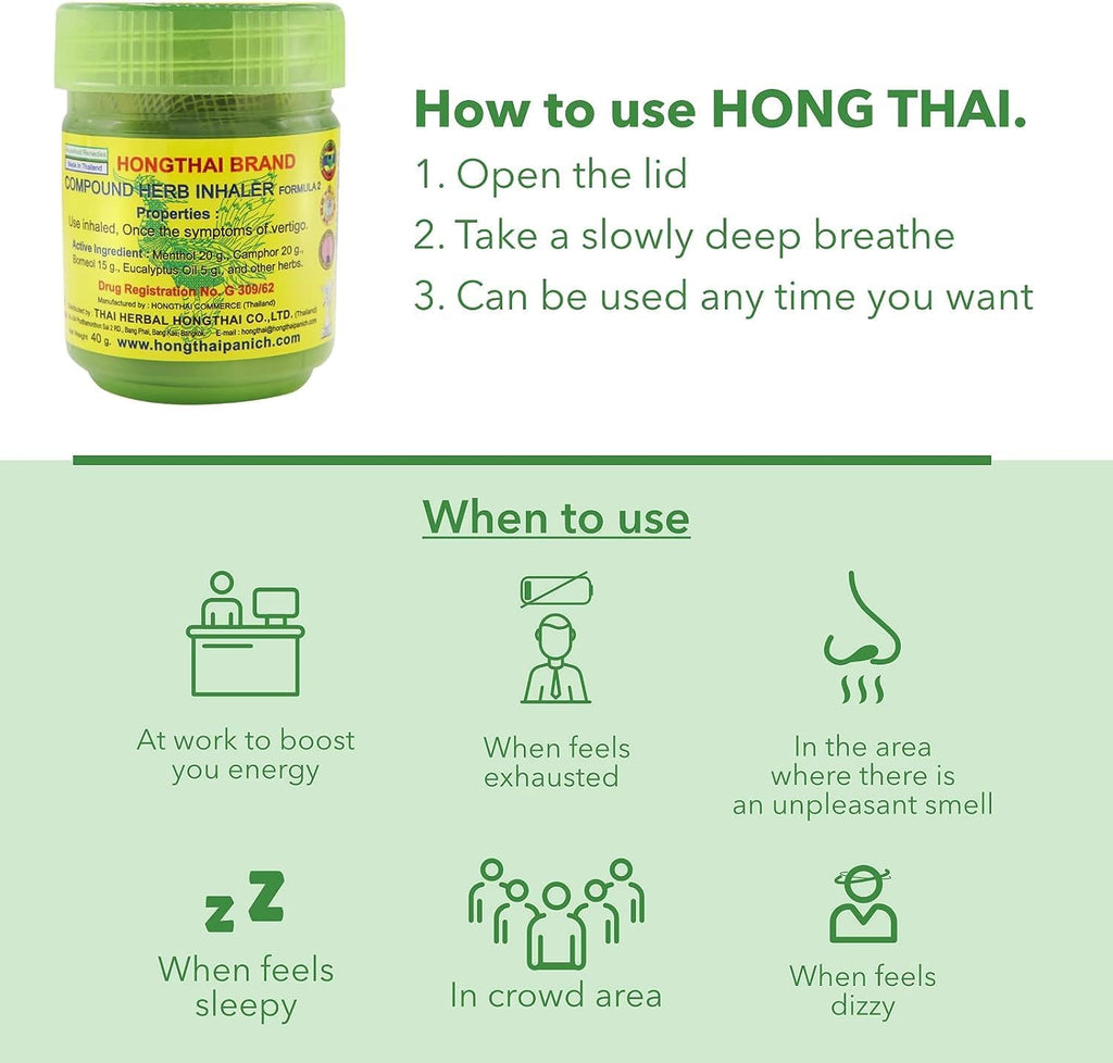 Hong Thai Traditional Thai Herbal Inhaler - Mood Enhancement & Relaxation